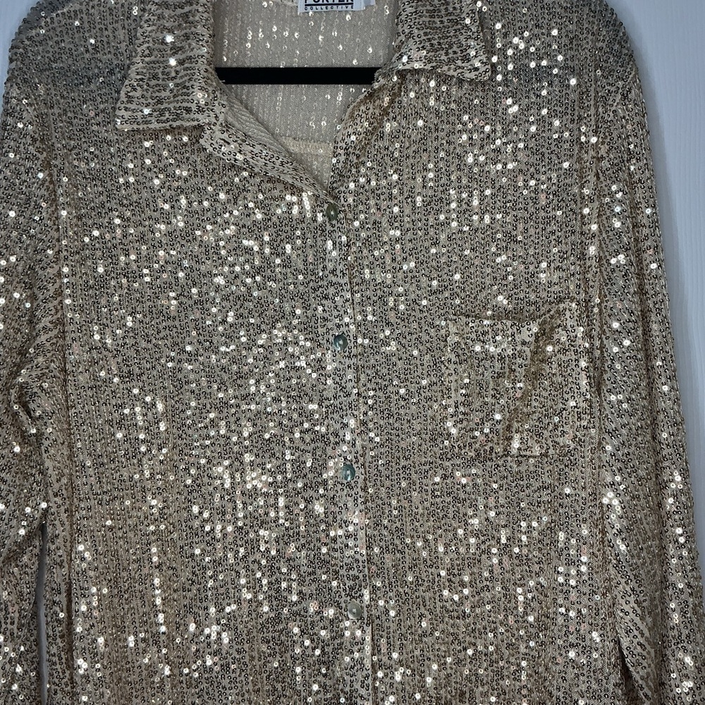 Porter Collective Gold Sequin Blouse NWOT - Picture 4 of 7